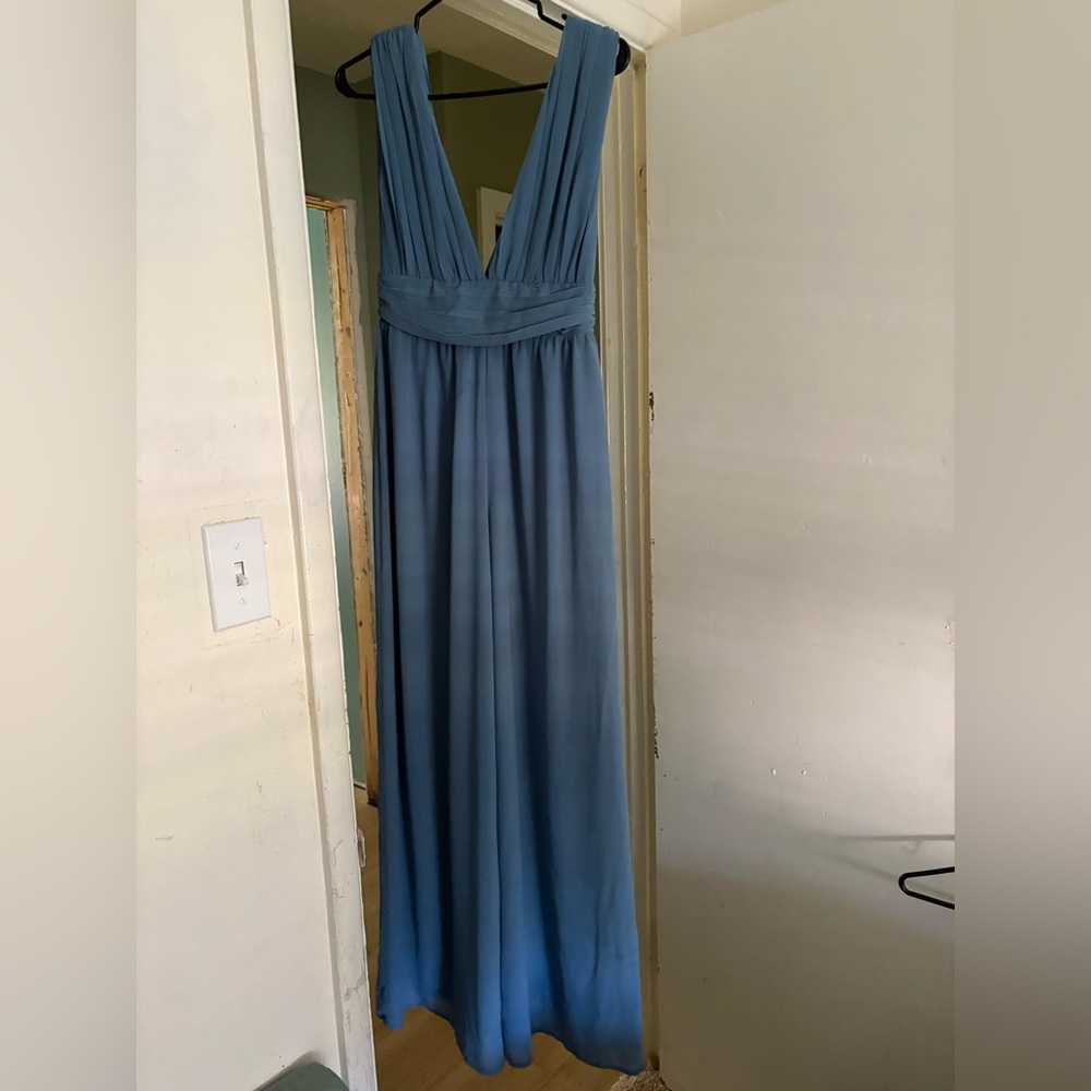 Lulu’s Blue Deep V Jumpsuit Wide Leg- Sz S